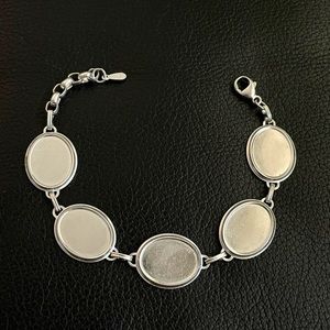 .925 Sterling Silver hallmark stamped 5 oval family picture bracelet NICE
